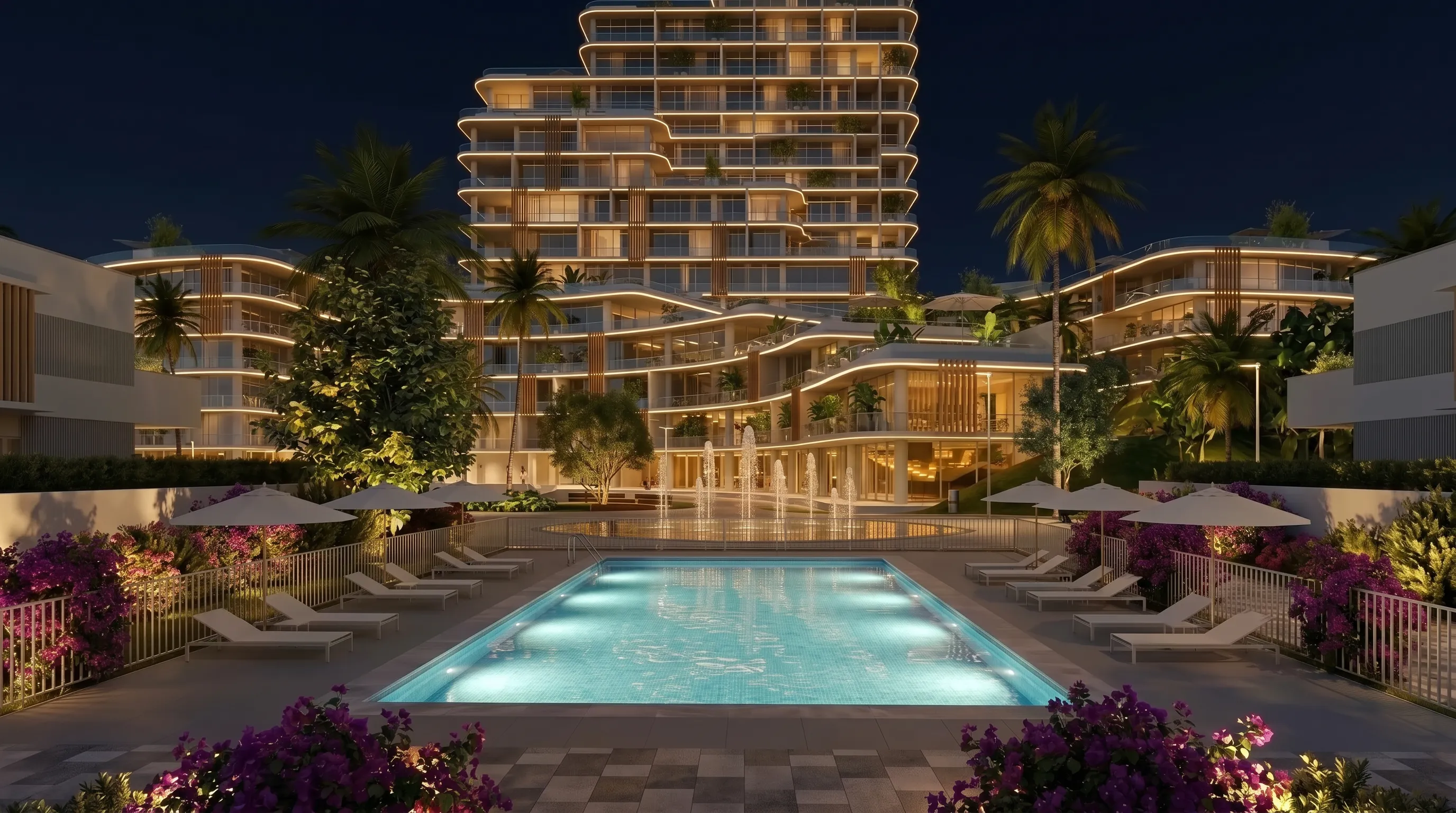 The Palms Resort — Piscina al anochecer